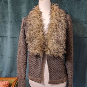 Vintage Neiman Marcus Faux Fur Collar Cardigan